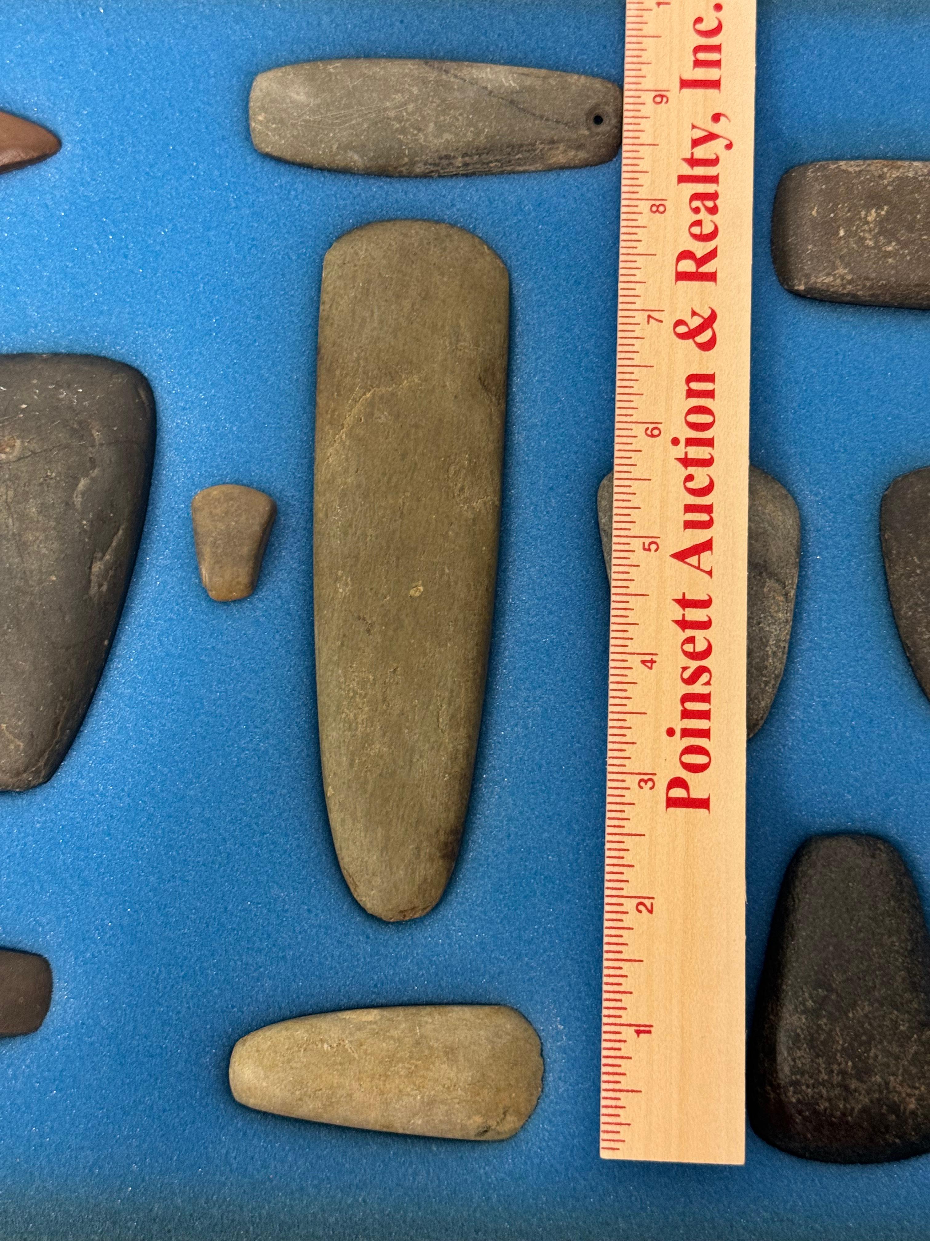 14pc. Curated Ancient Native American Hardstone Artifacts Cased Display