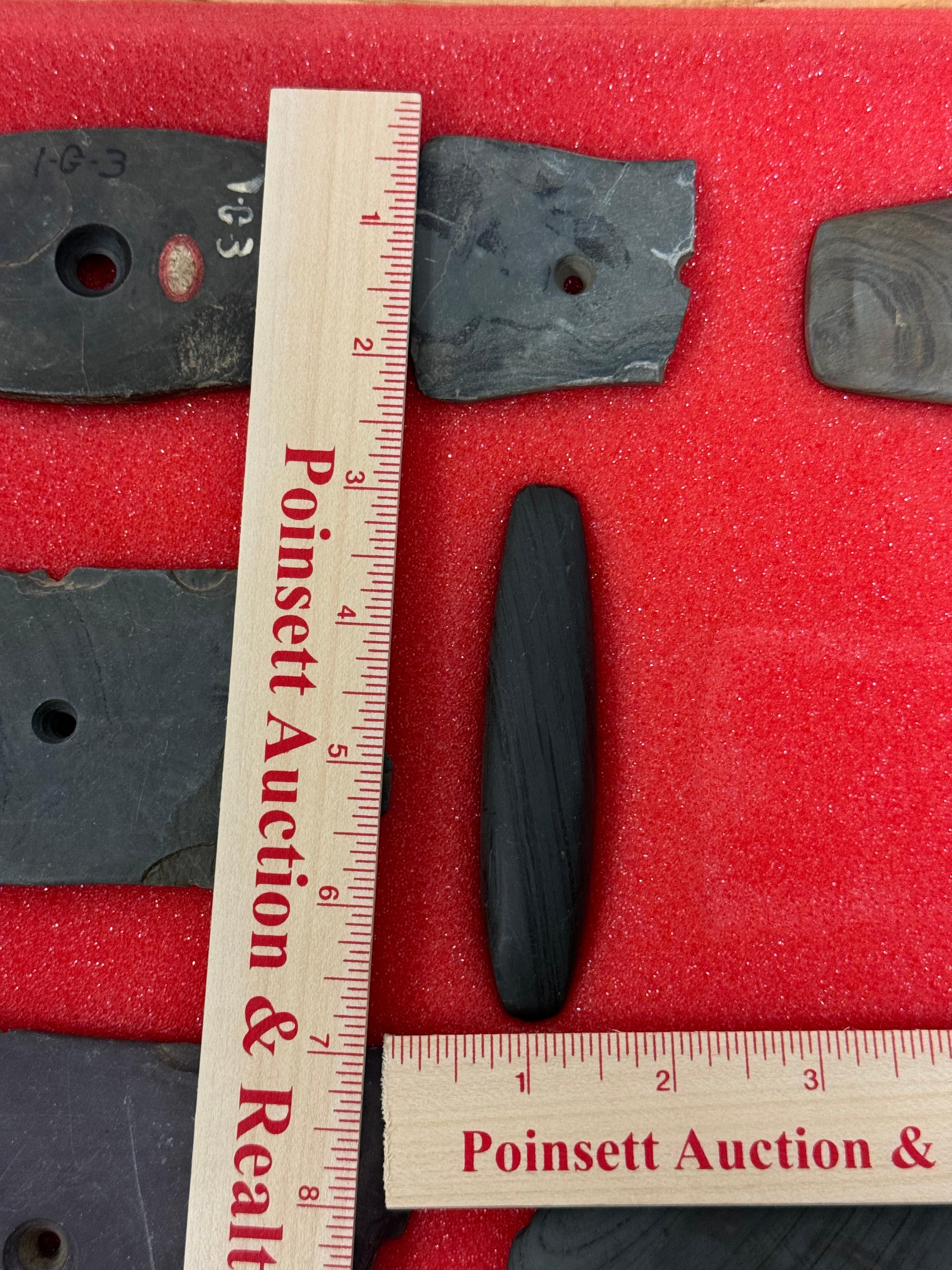 9pc. Curated Ancient Native American Slate Pendants / Gorgets Cased Display