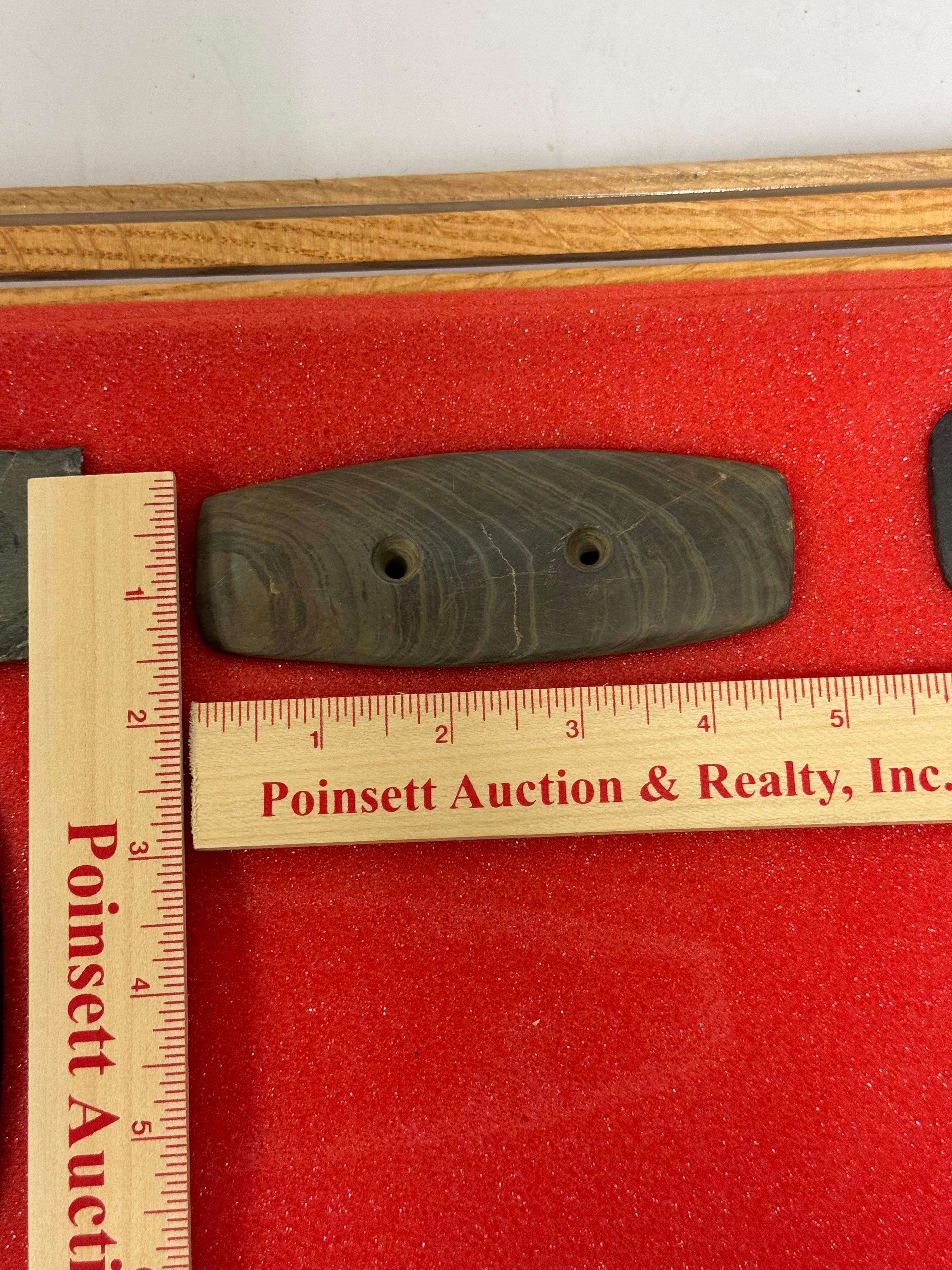 9pc. Curated Ancient Native American Slate Pendants / Gorgets Cased Display