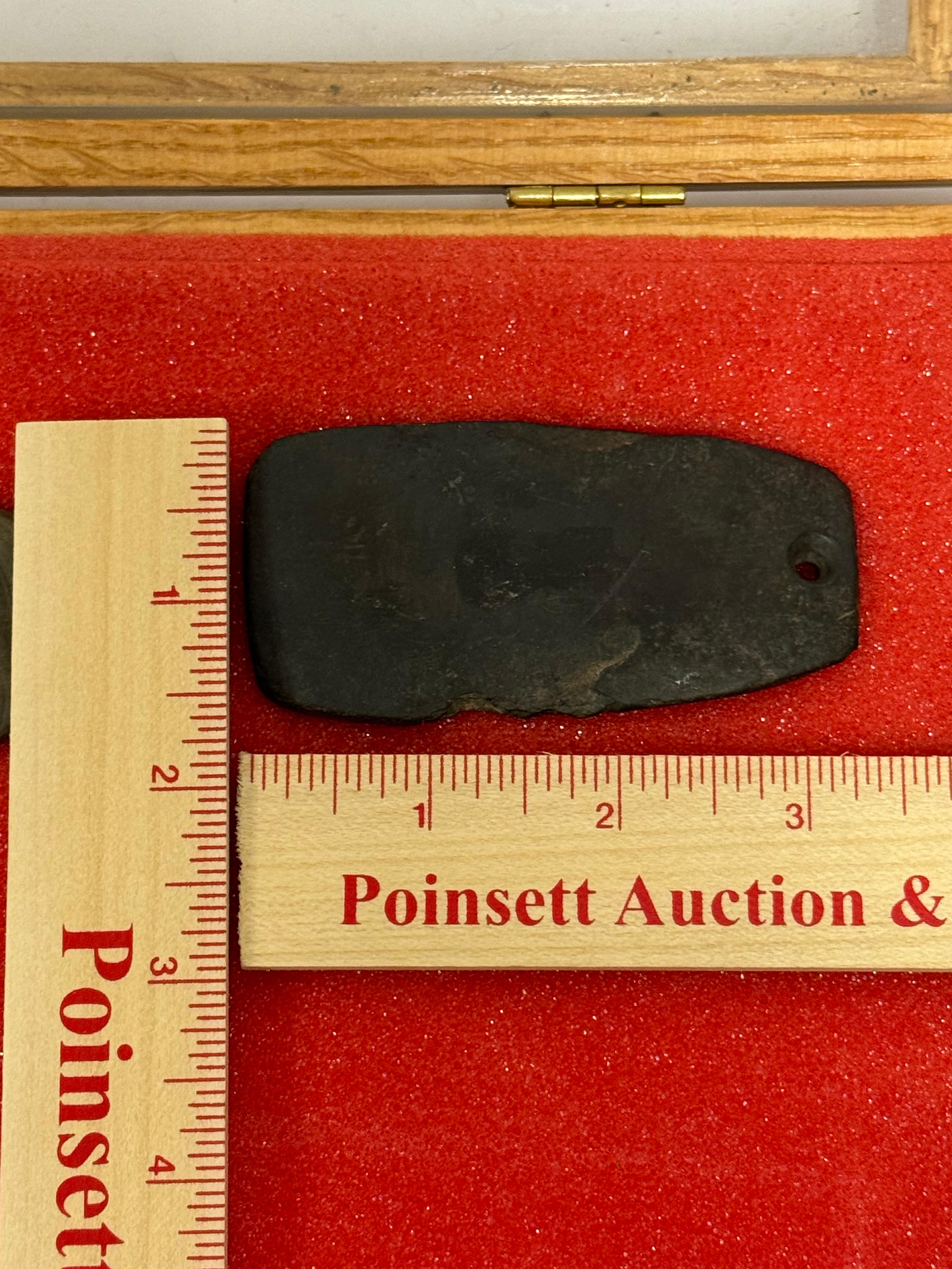 9pc. Curated Ancient Native American Slate Pendants / Gorgets Cased Display