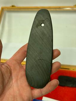 9pc. Curated Ancient Native American Slate Pendants / Gorgets Cased Display