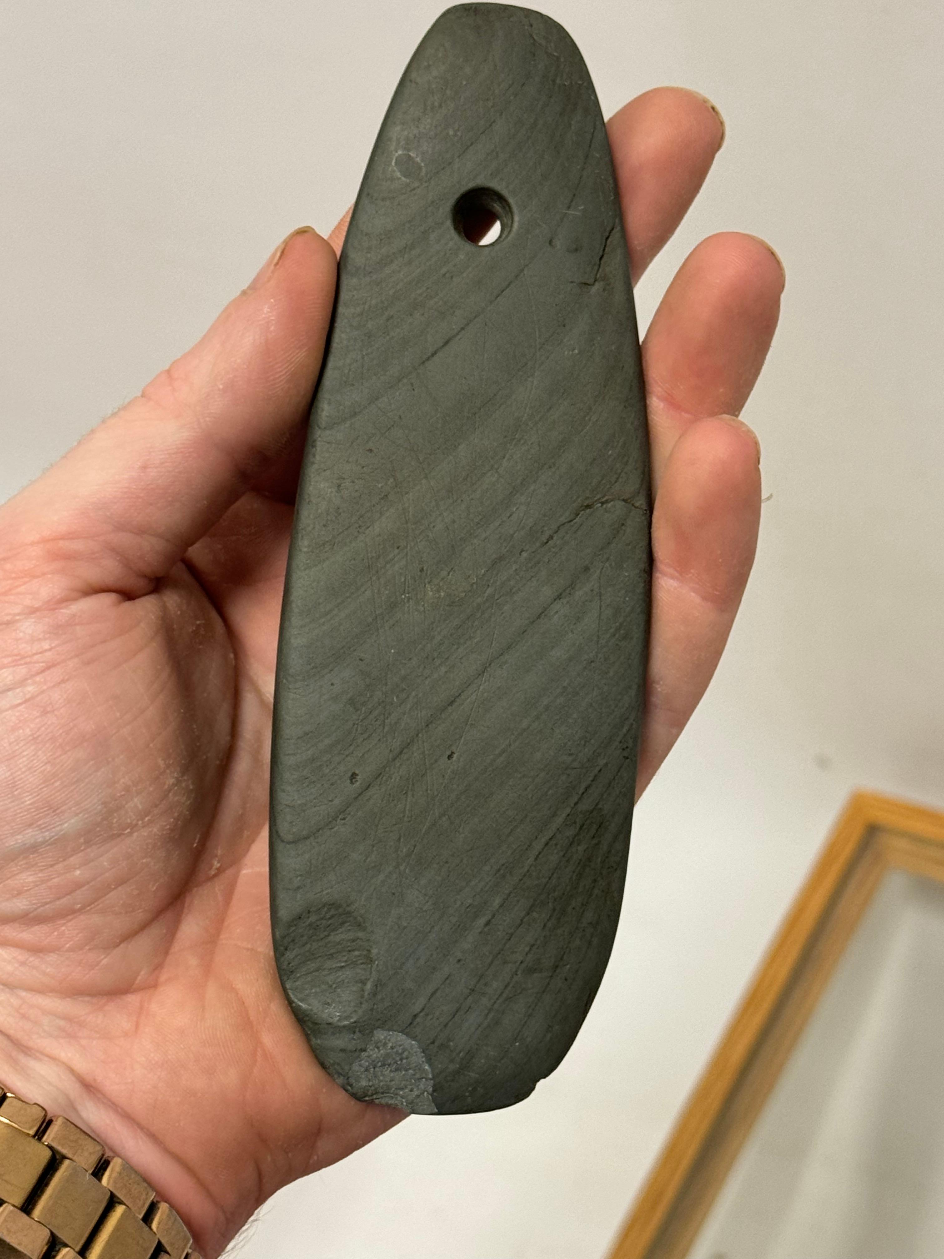 9pc. Curated Ancient Native American Slate Pendants / Gorgets Cased Display