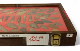 49pc. Curated Ancient Native American Projectile Point Cased Display from North Alabama