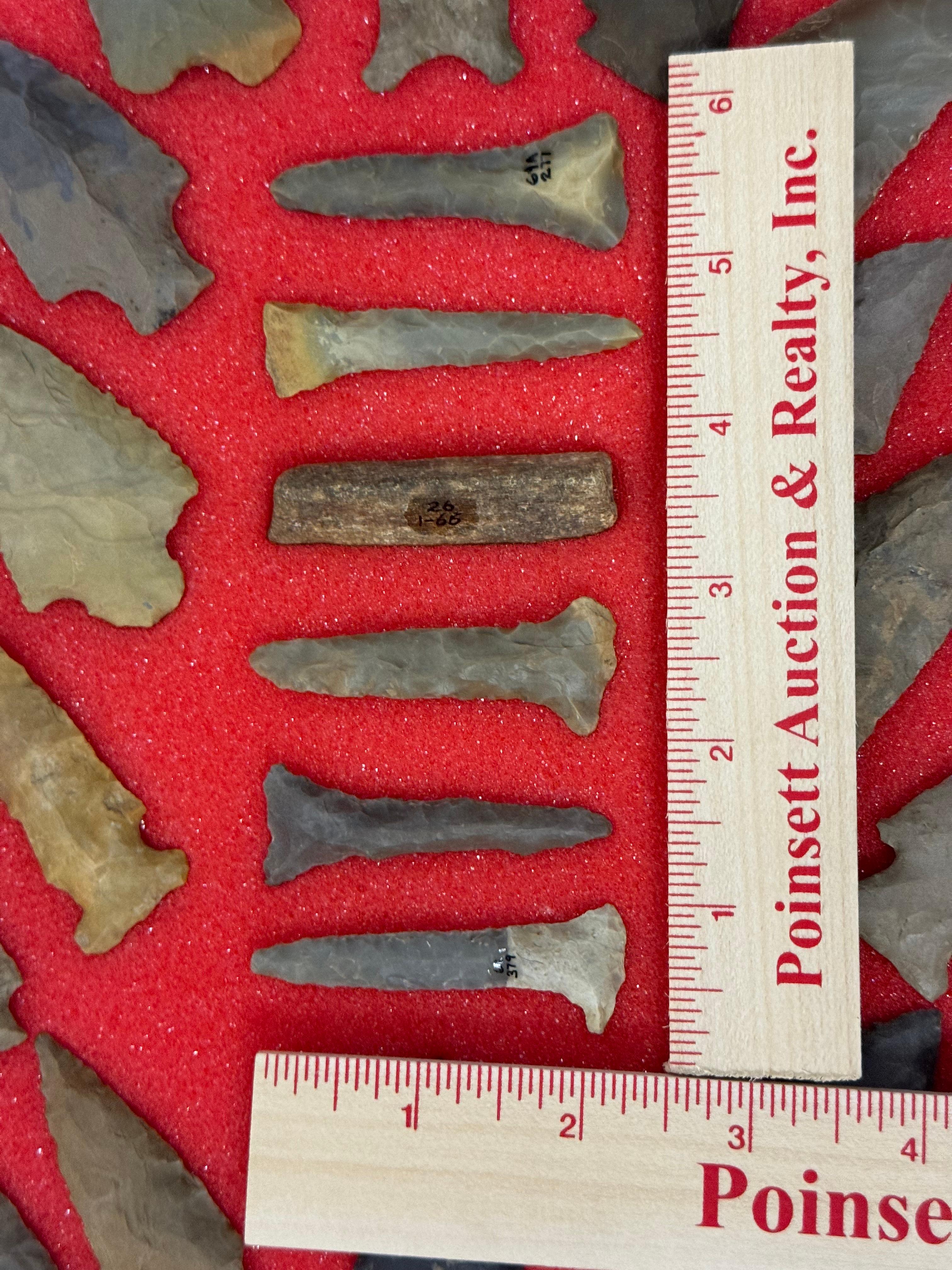 49pc. Curated Ancient Native American Projectile Point Cased Display from North Alabama