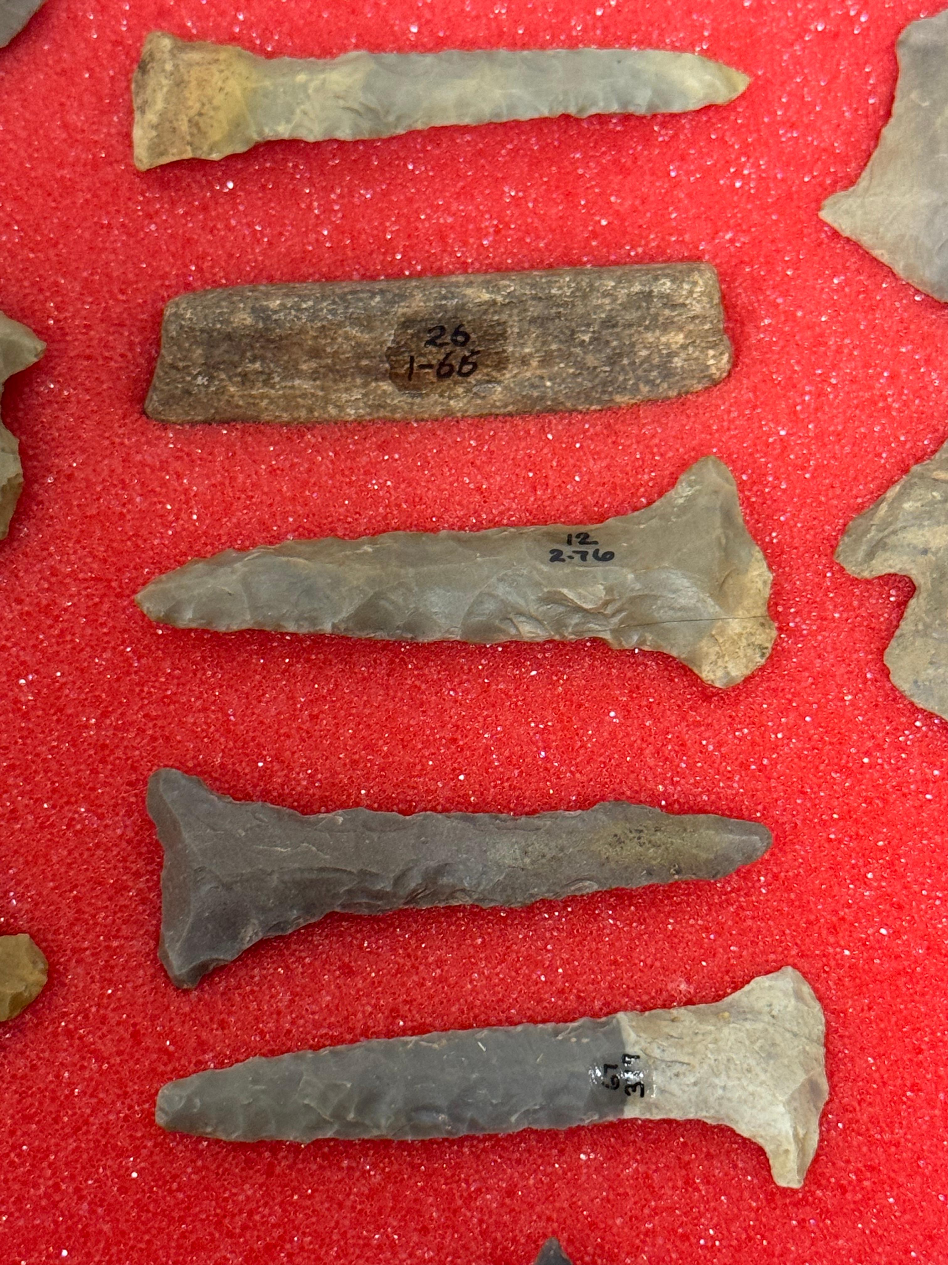 49pc. Curated Ancient Native American Projectile Point Cased Display from North Alabama