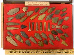49pc. Curated Ancient Native American Projectile Point Cased Display from North Alabama