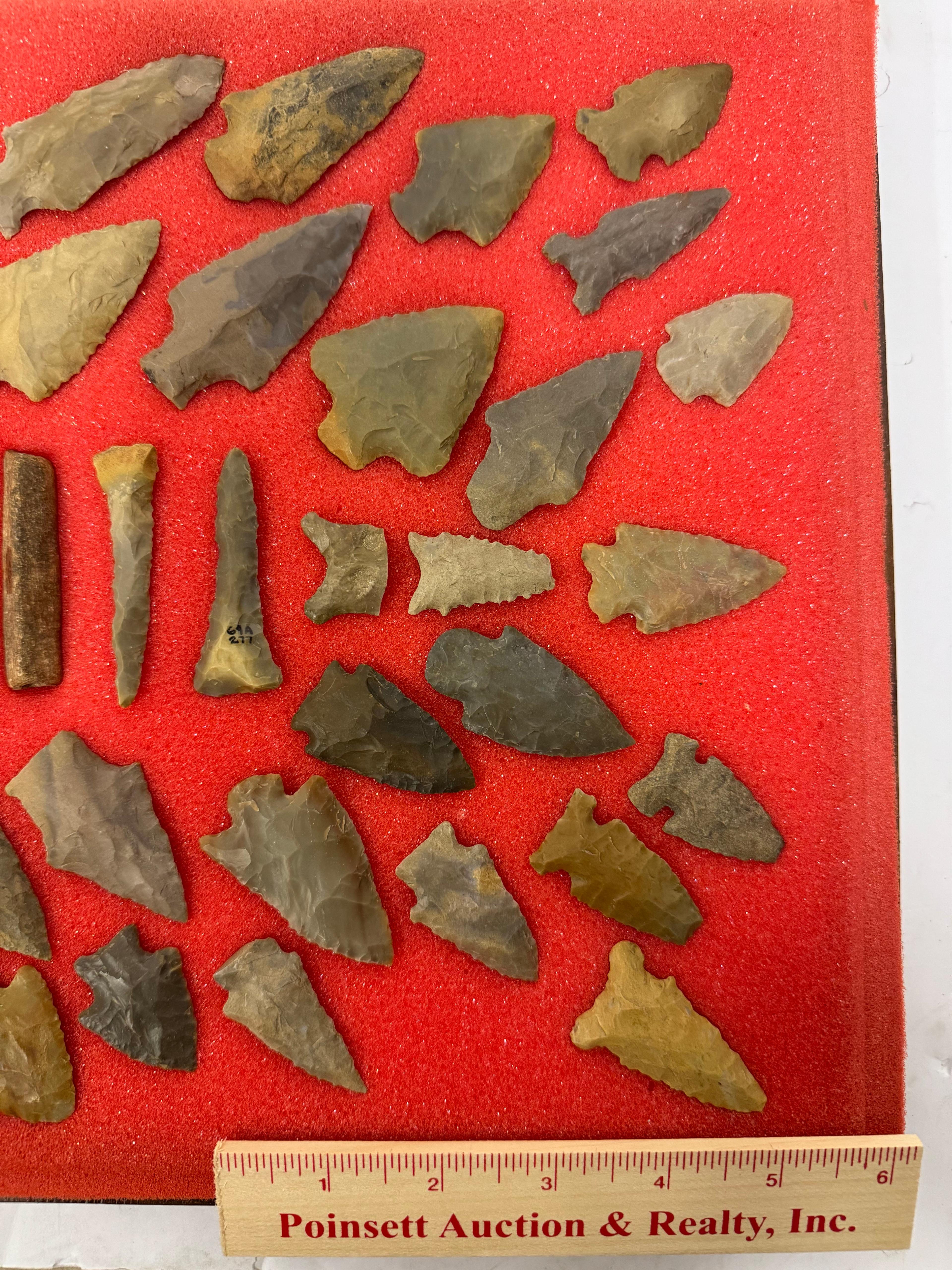 49pc. Curated Ancient Native American Projectile Point Cased Display from North Alabama