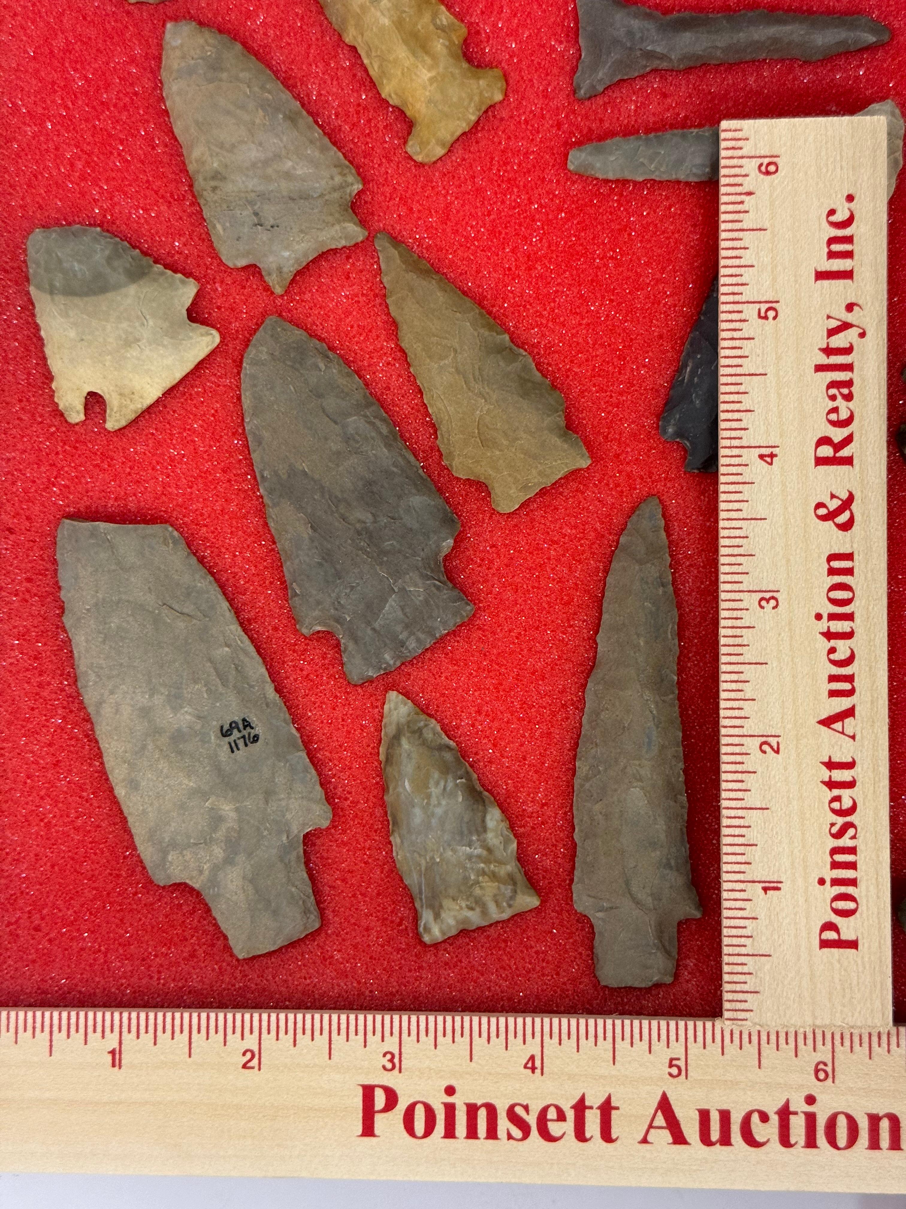 49pc. Curated Ancient Native American Projectile Point Cased Display from North Alabama