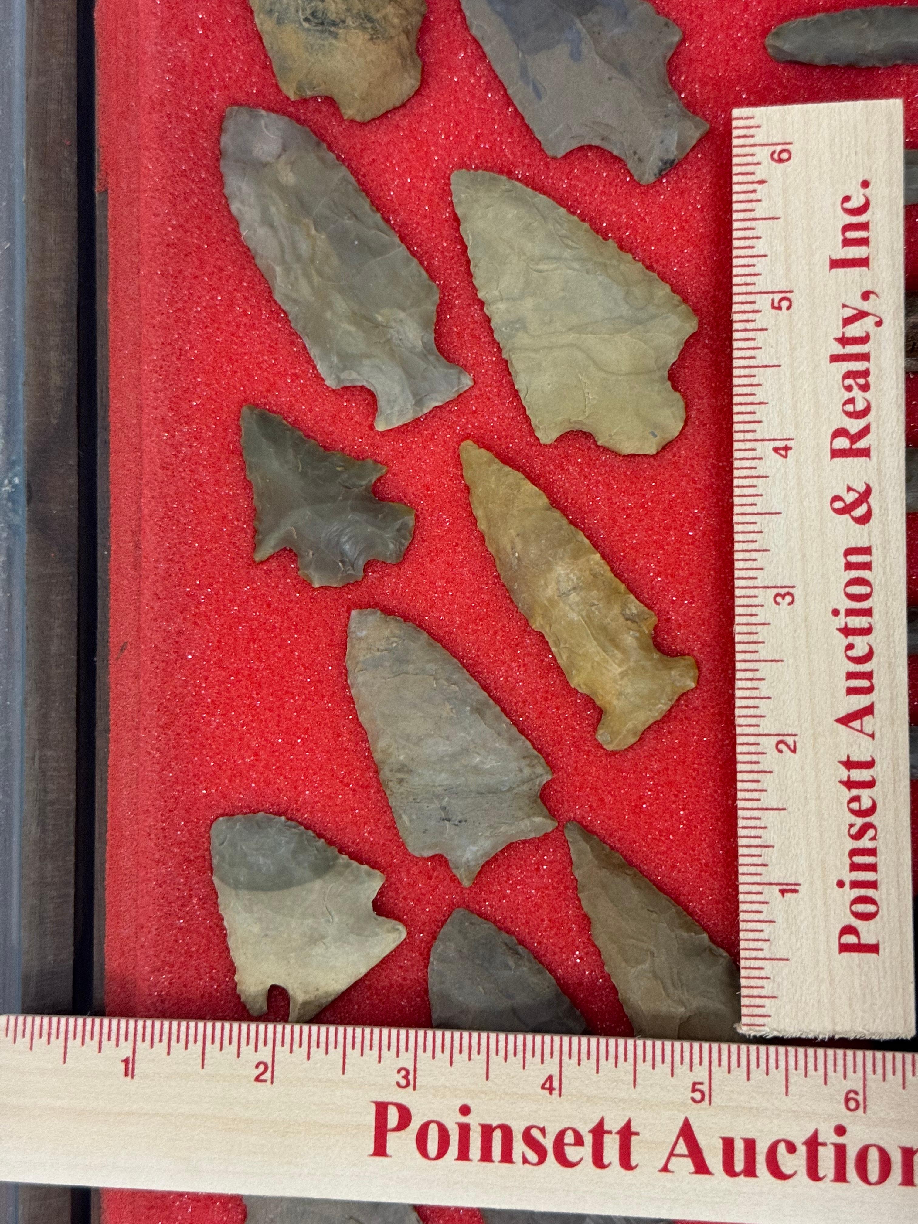 49pc. Curated Ancient Native American Projectile Point Cased Display from North Alabama
