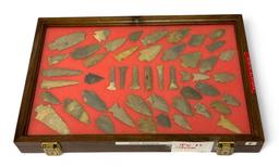 49pc. Curated Ancient Native American Projectile Point Cased Display from North Alabama
