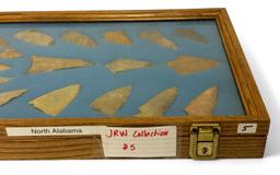 20pc. Curated Ancient Native American Projectile Point Cased Display from North Alabama