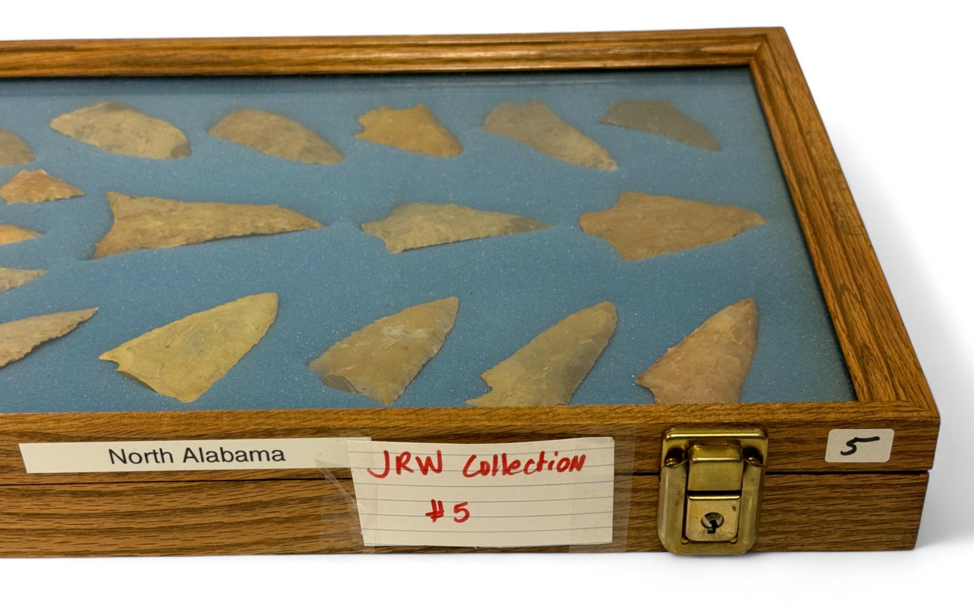 20pc. Curated Ancient Native American Projectile Point Cased Display from North Alabama