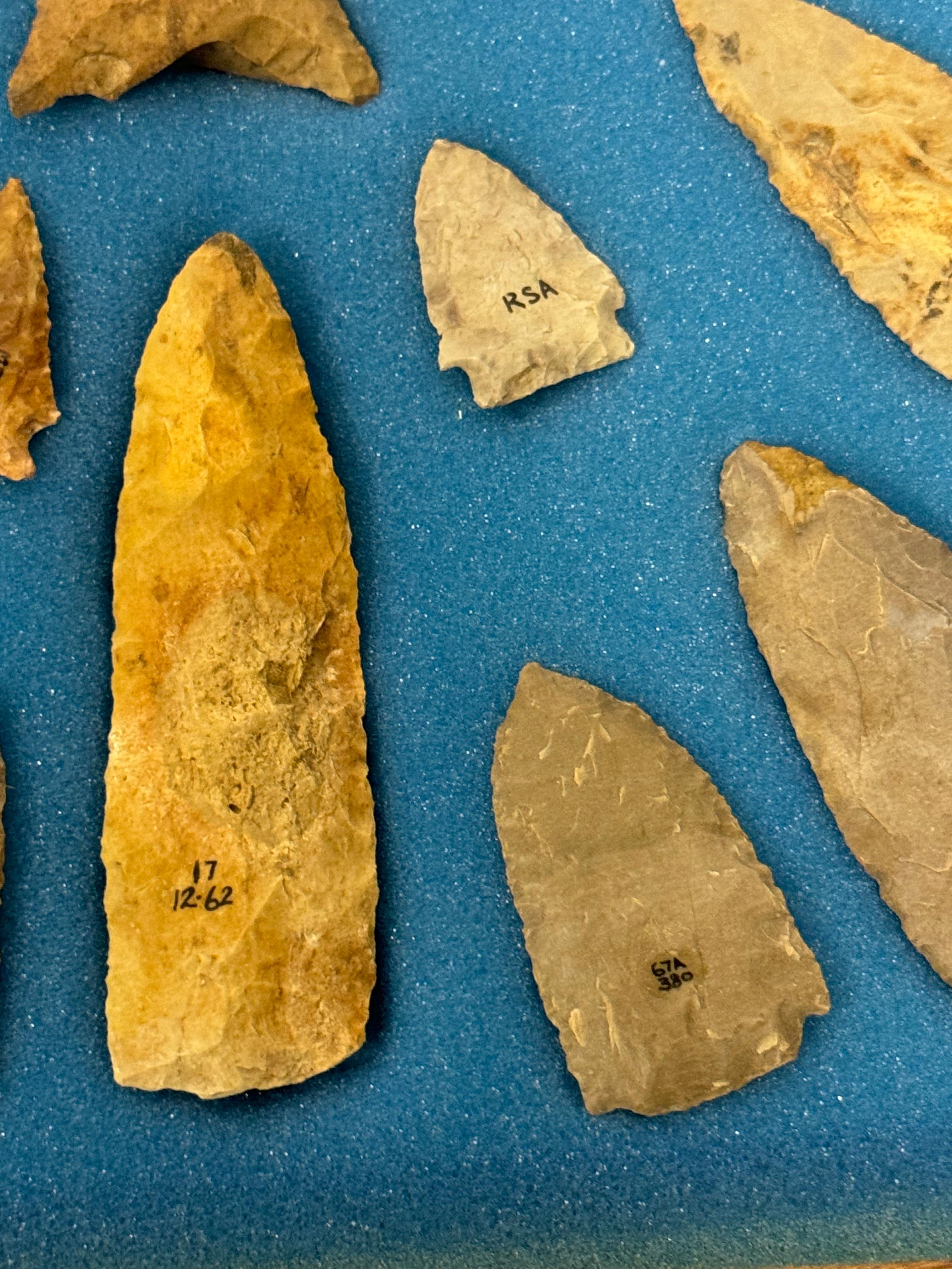 20pc. Curated Ancient Native American Projectile Point Cased Display from North Alabama