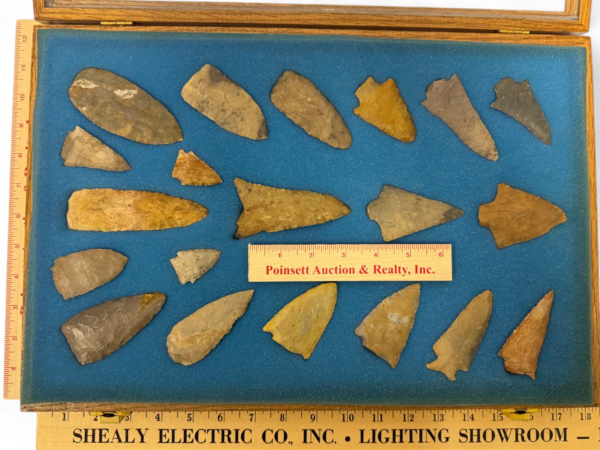 20pc. Curated Ancient Native American Projectile Point Cased Display from North Alabama