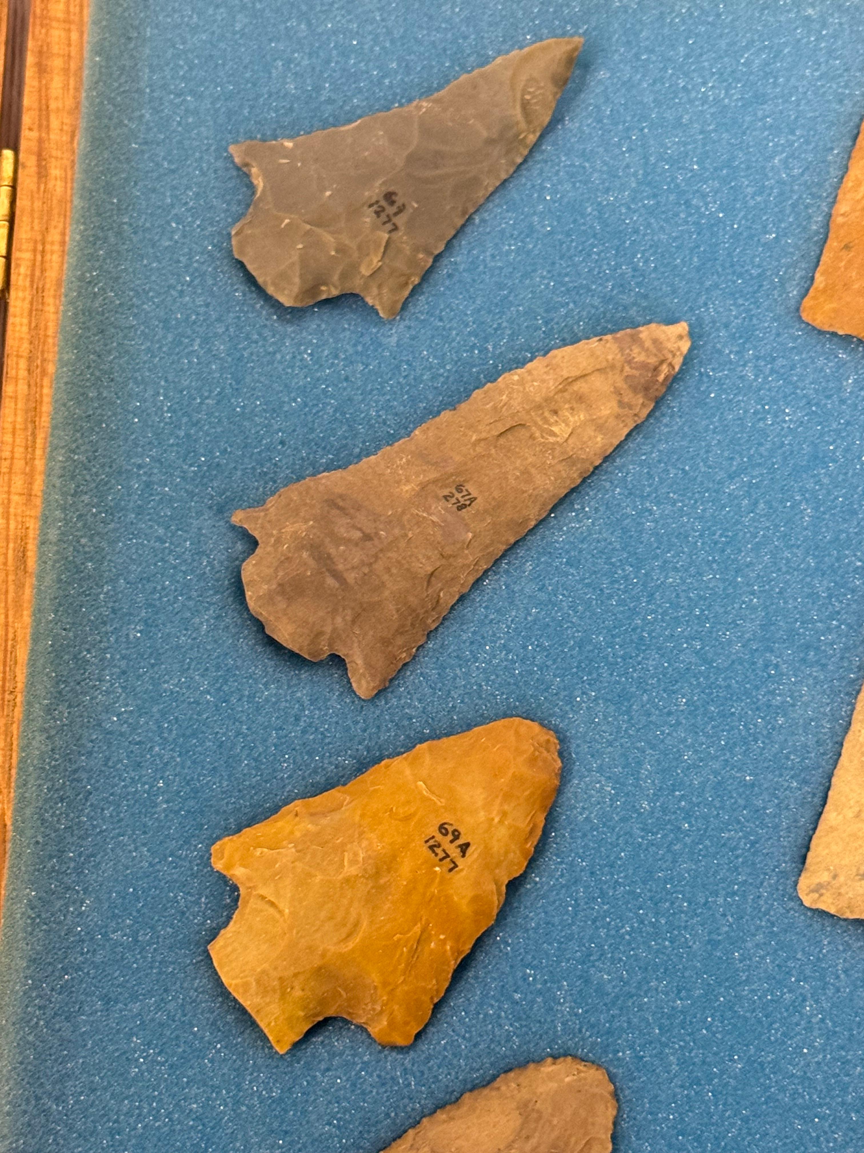 20pc. Curated Ancient Native American Projectile Point Cased Display from North Alabama