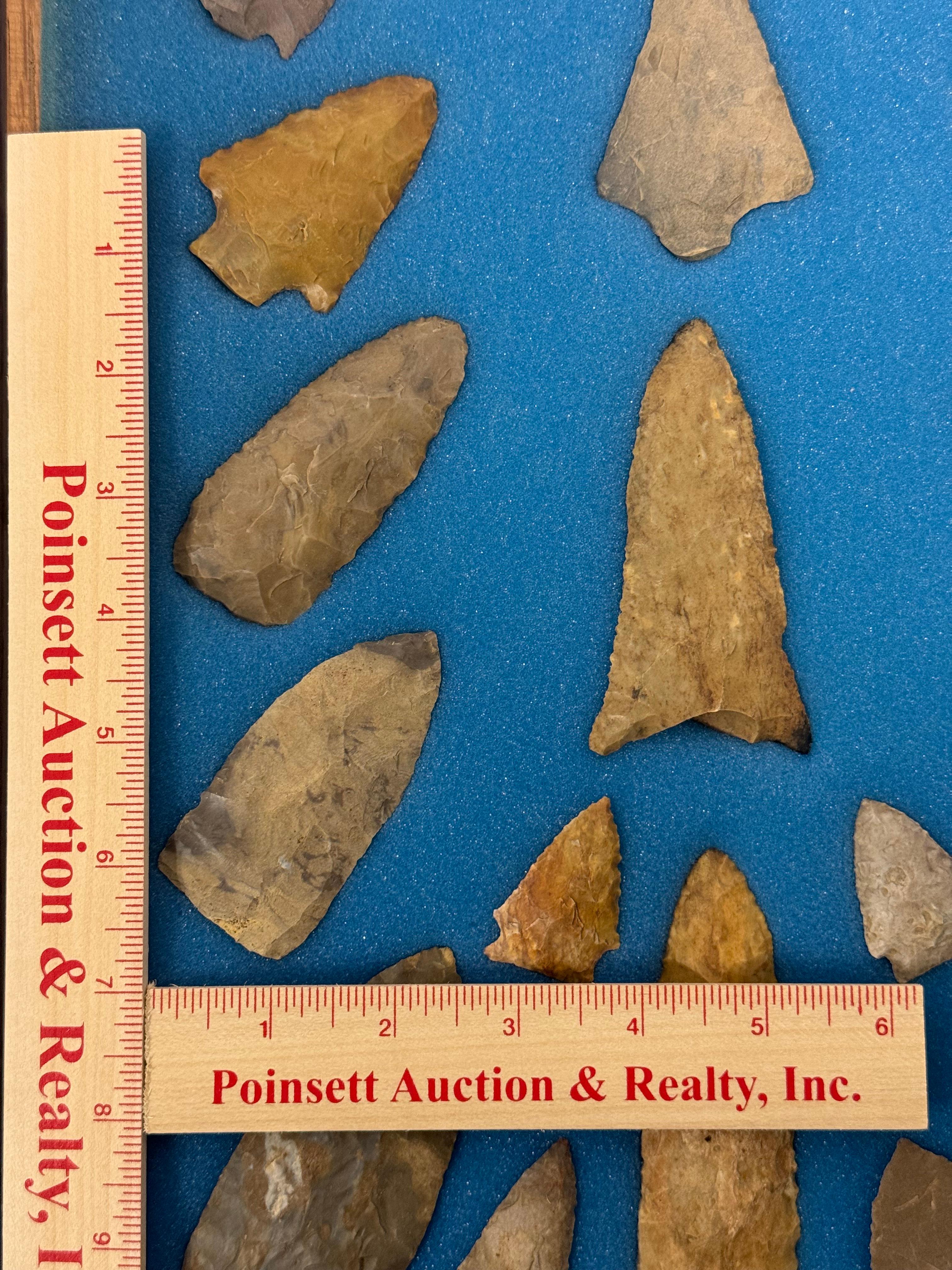 20pc. Curated Ancient Native American Projectile Point Cased Display from North Alabama