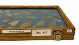 33pc. Curated Ancient Native American Projectile Point Cased Display from North Alabama