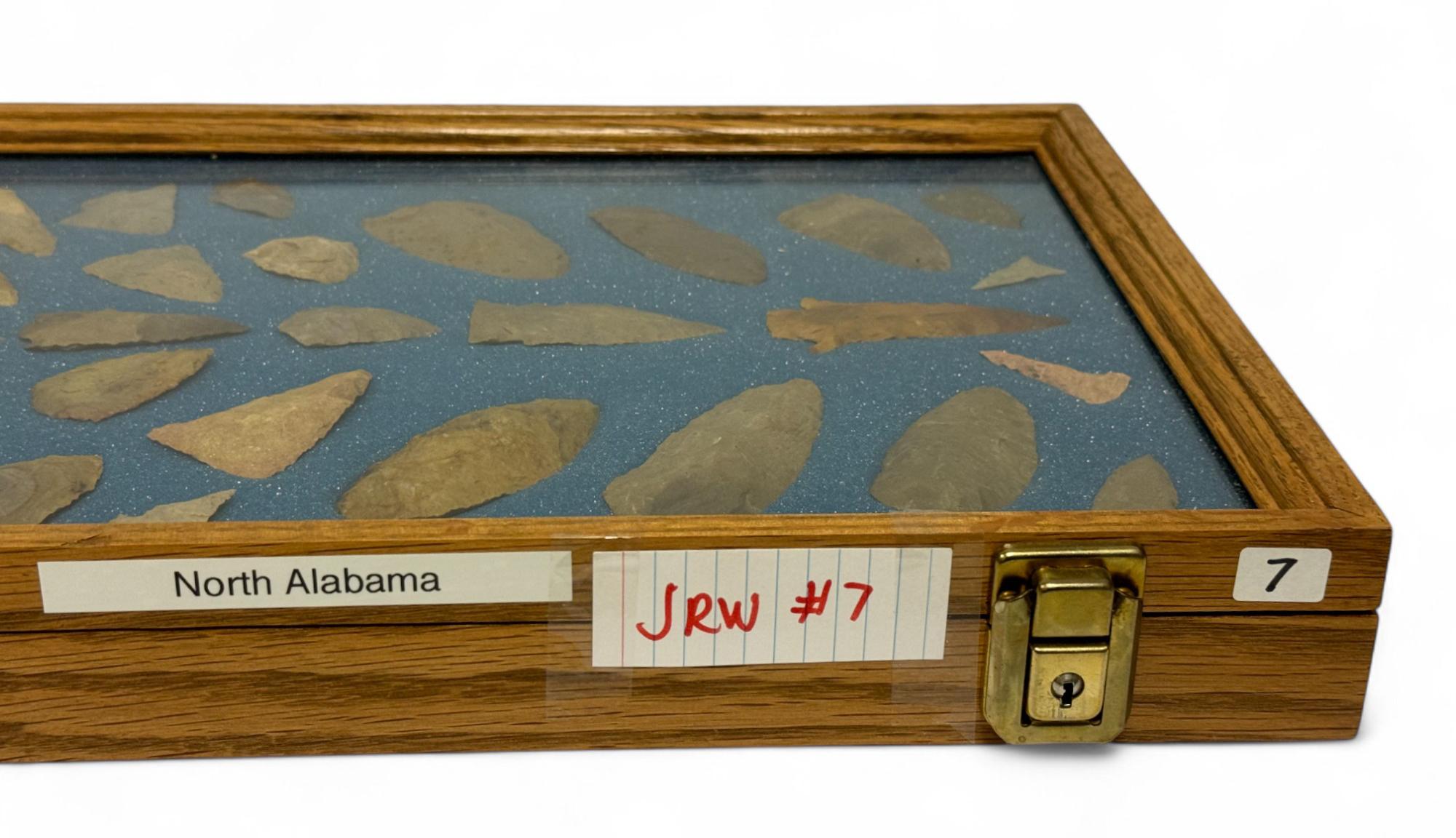 33pc. Curated Ancient Native American Projectile Point Cased Display from North Alabama