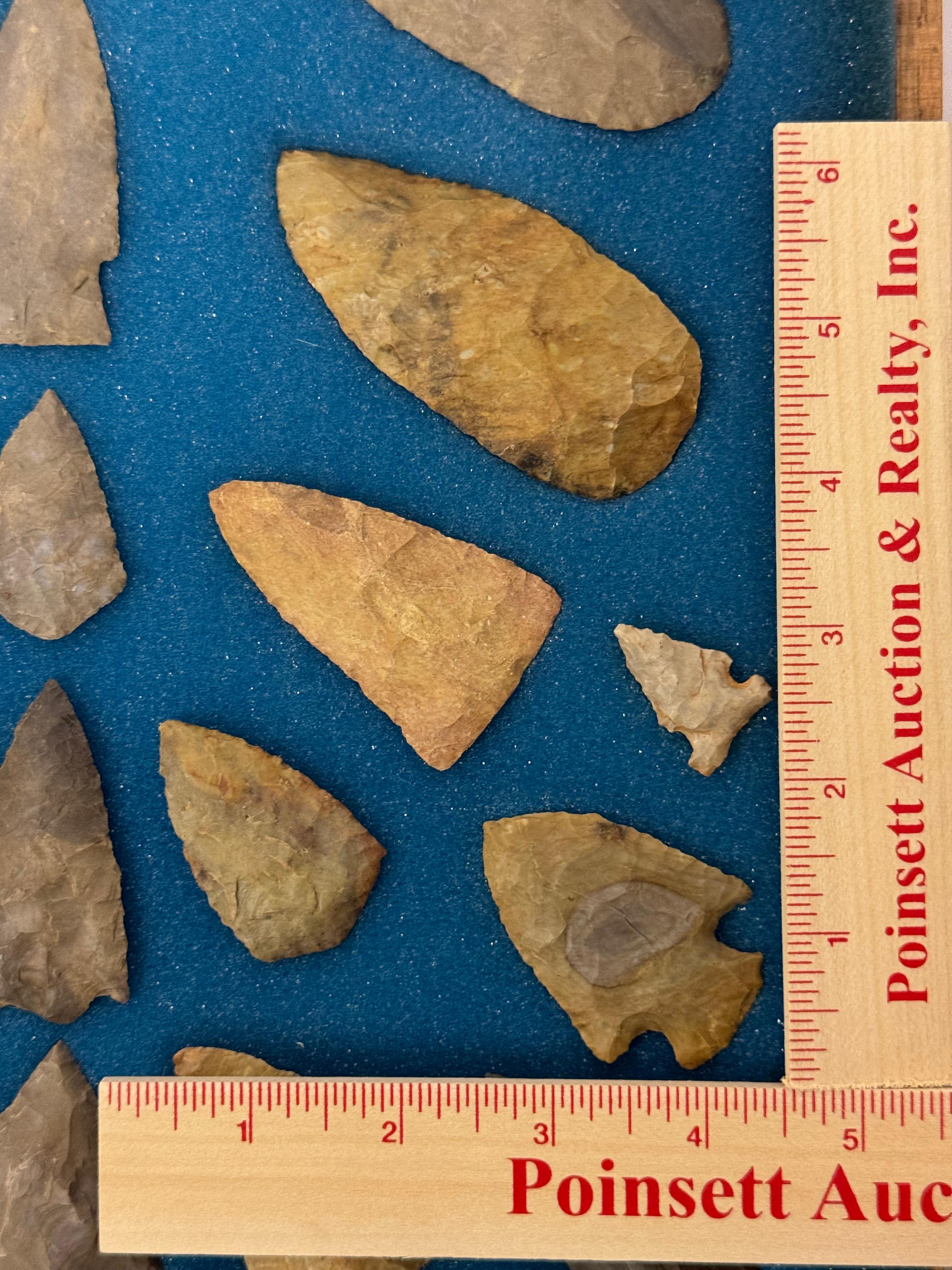 33pc. Curated Ancient Native American Projectile Point Cased Display from North Alabama