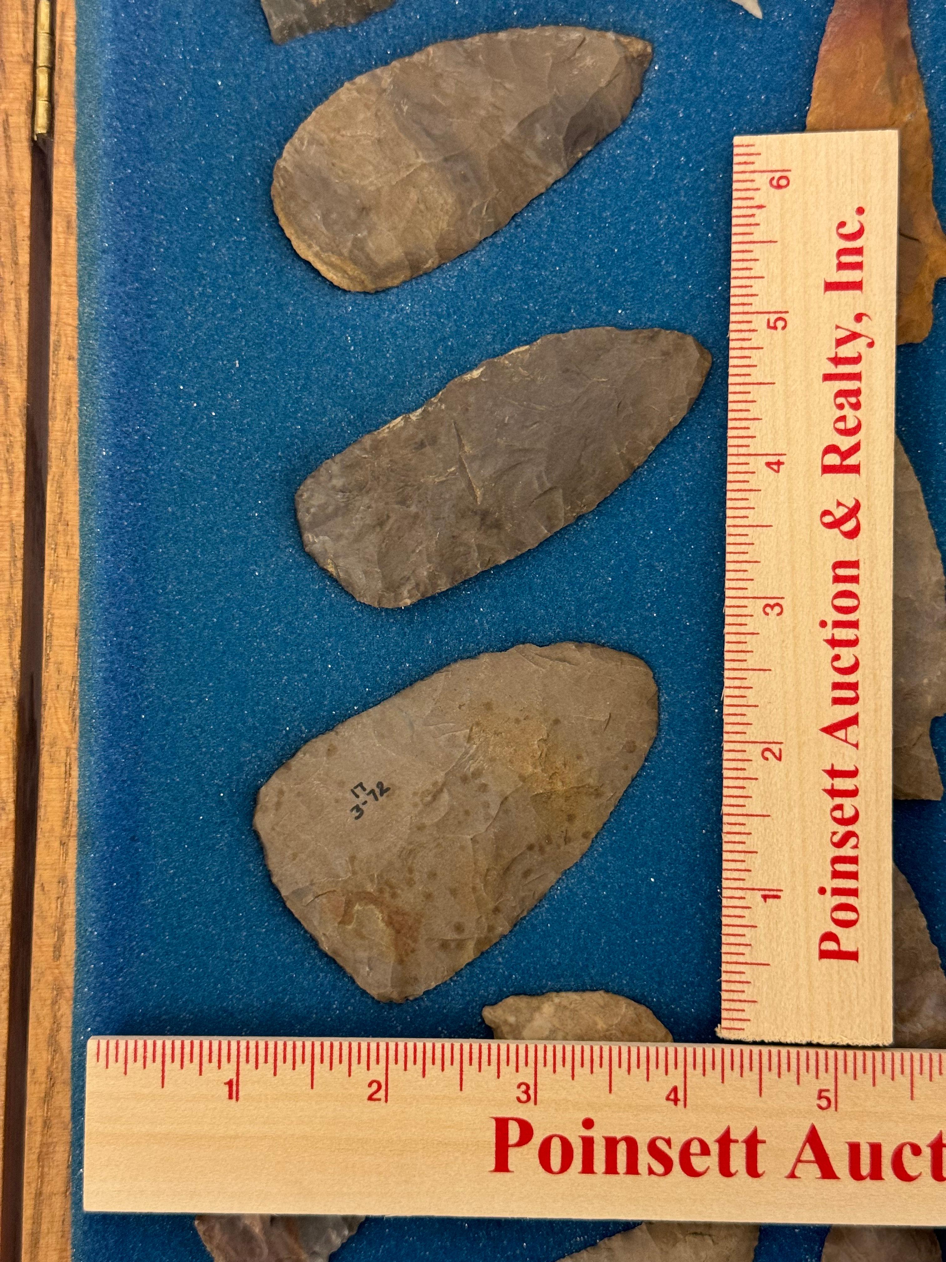 33pc. Curated Ancient Native American Projectile Point Cased Display from North Alabama