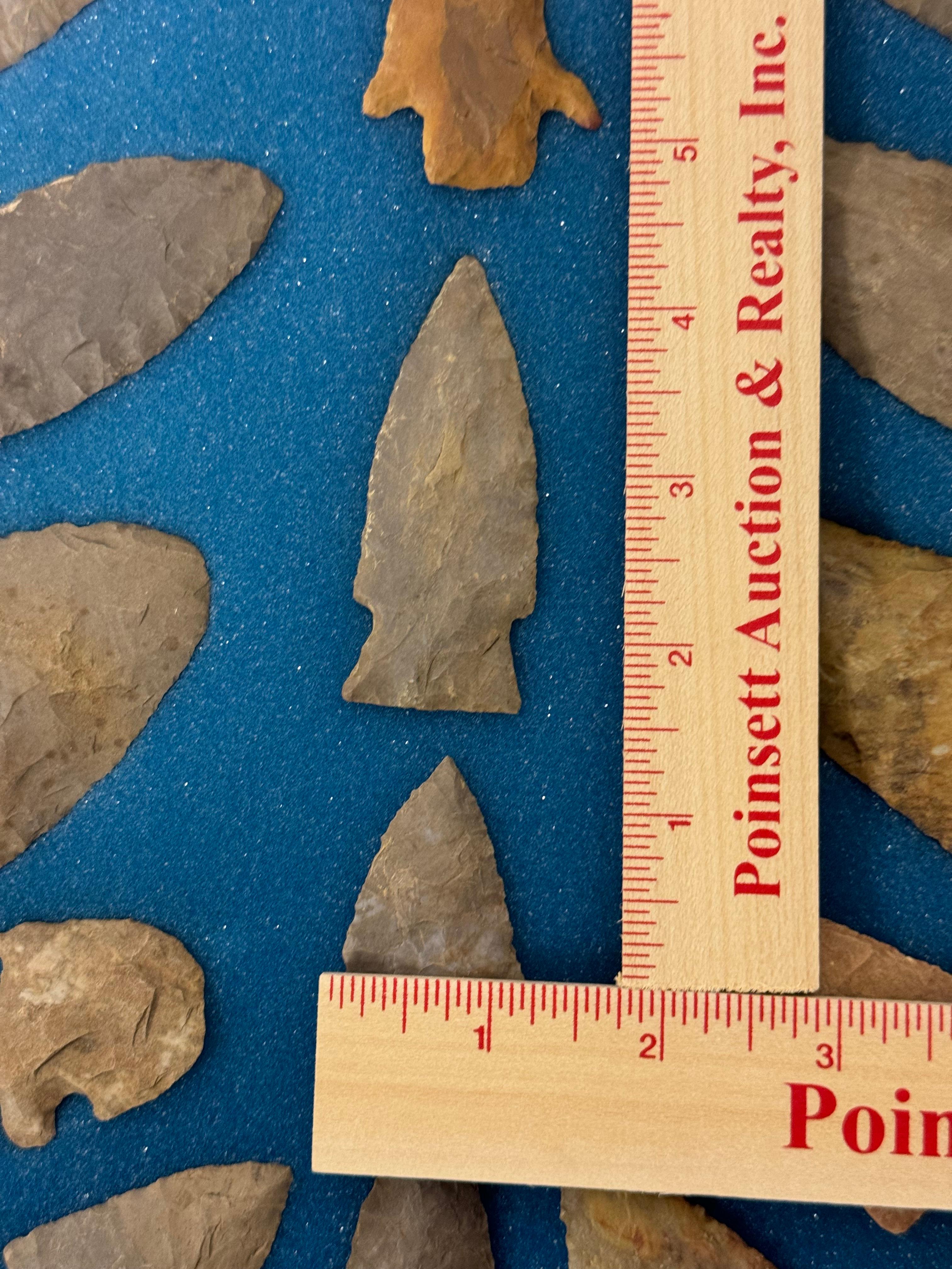 33pc. Curated Ancient Native American Projectile Point Cased Display from North Alabama