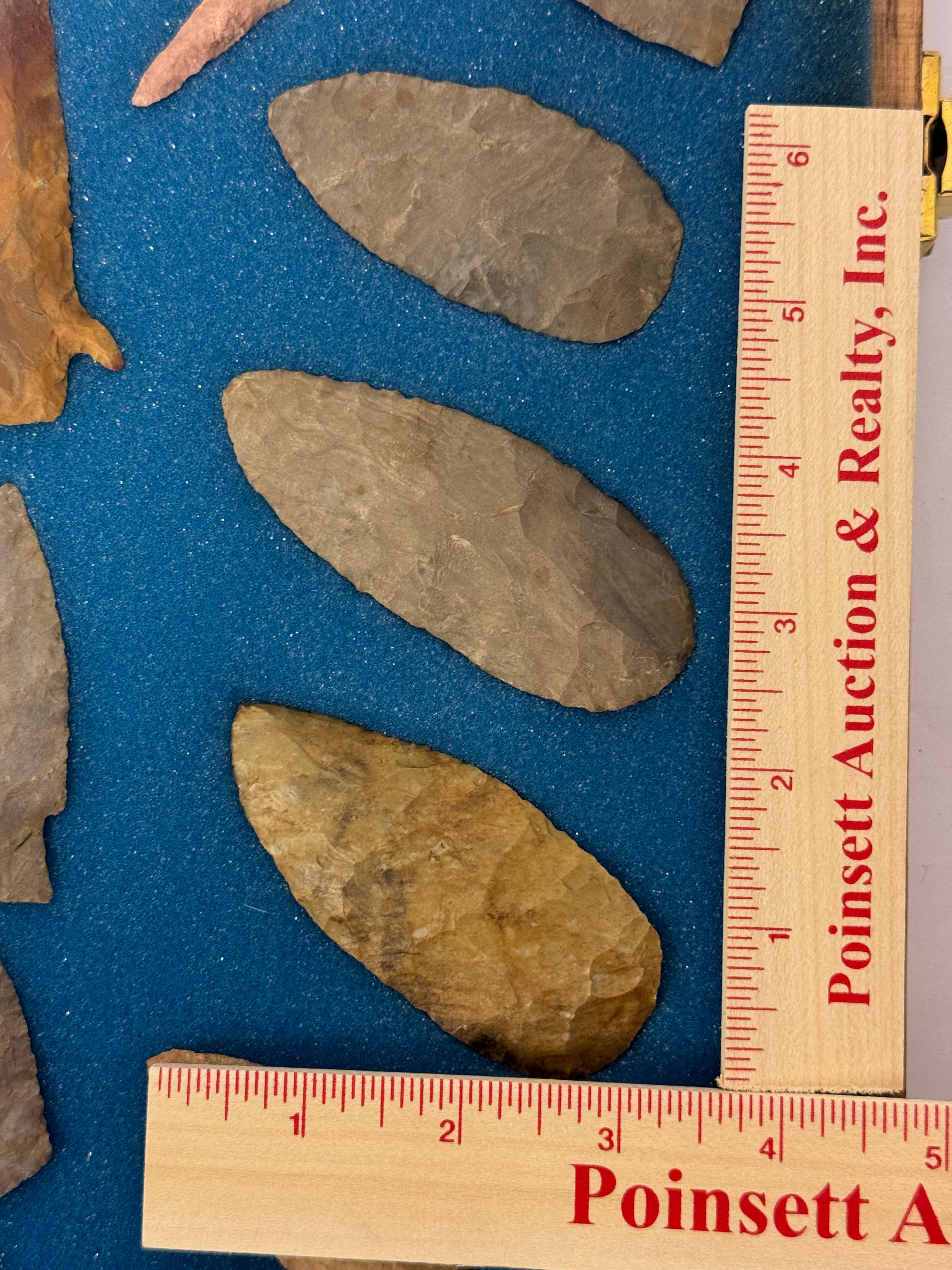 33pc. Curated Ancient Native American Projectile Point Cased Display from North Alabama