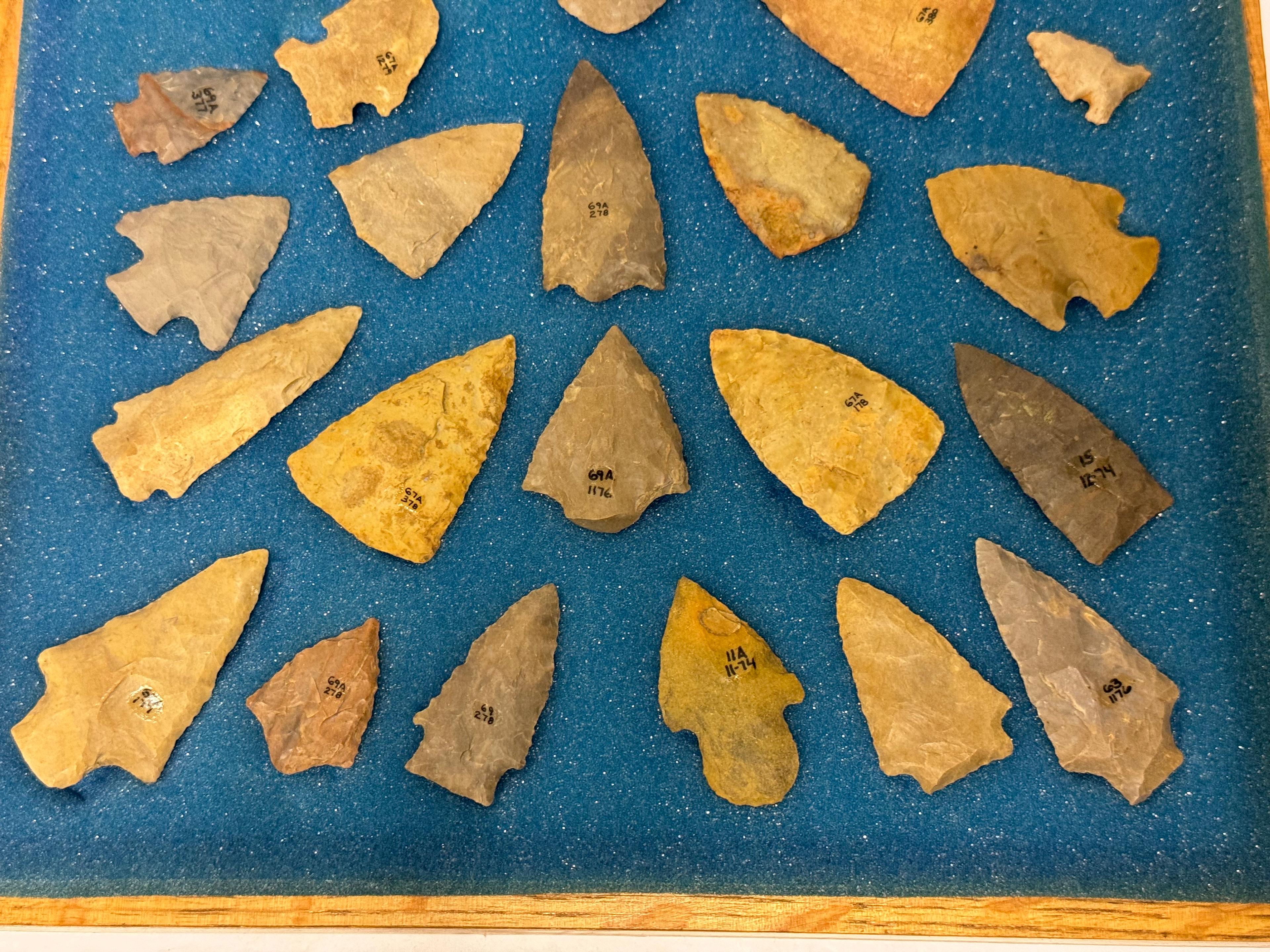 33pc. Curated Ancient Native American Projectile Point Cased Display from North Alabama