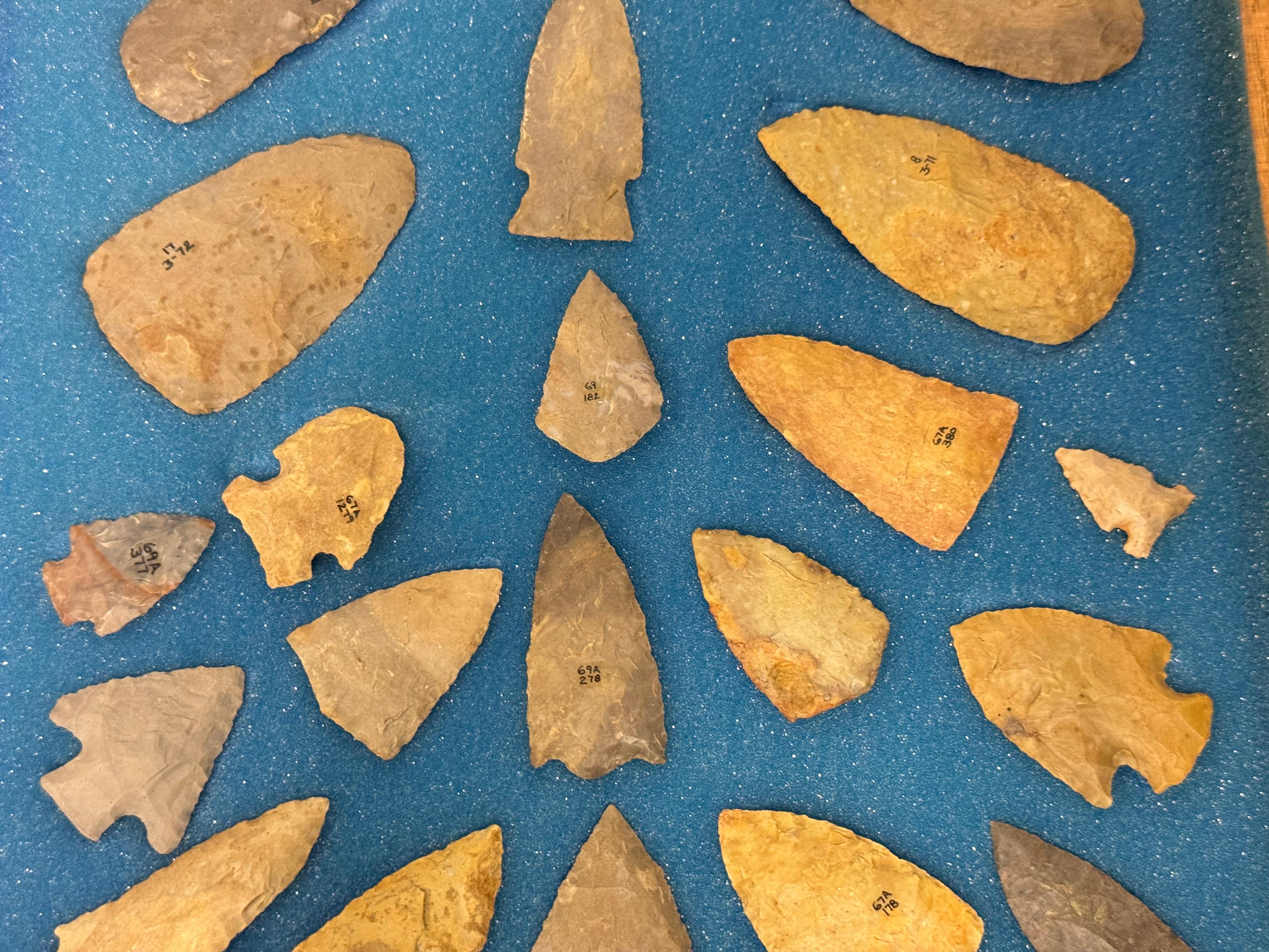 33pc. Curated Ancient Native American Projectile Point Cased Display from North Alabama