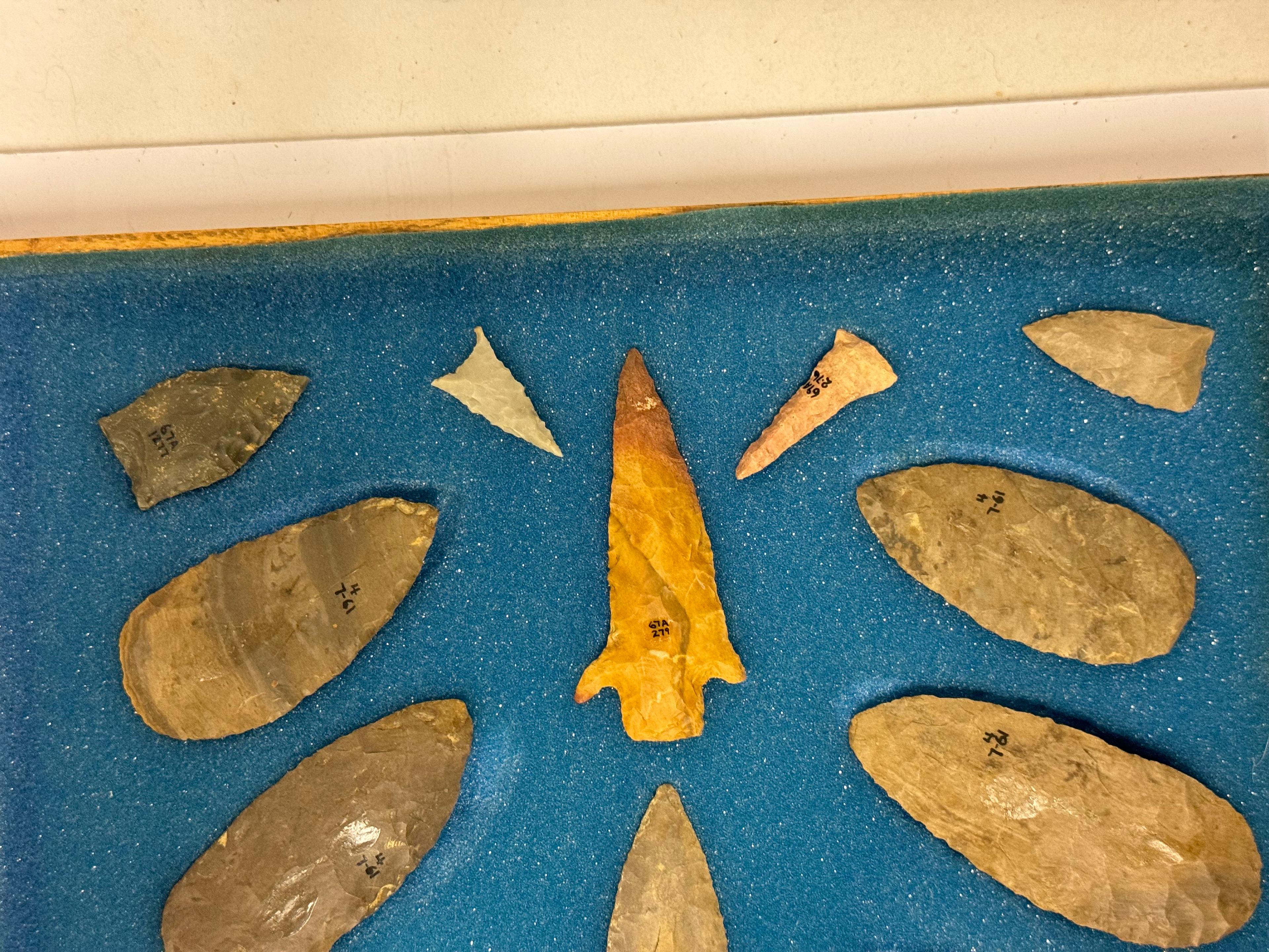 33pc. Curated Ancient Native American Projectile Point Cased Display from North Alabama