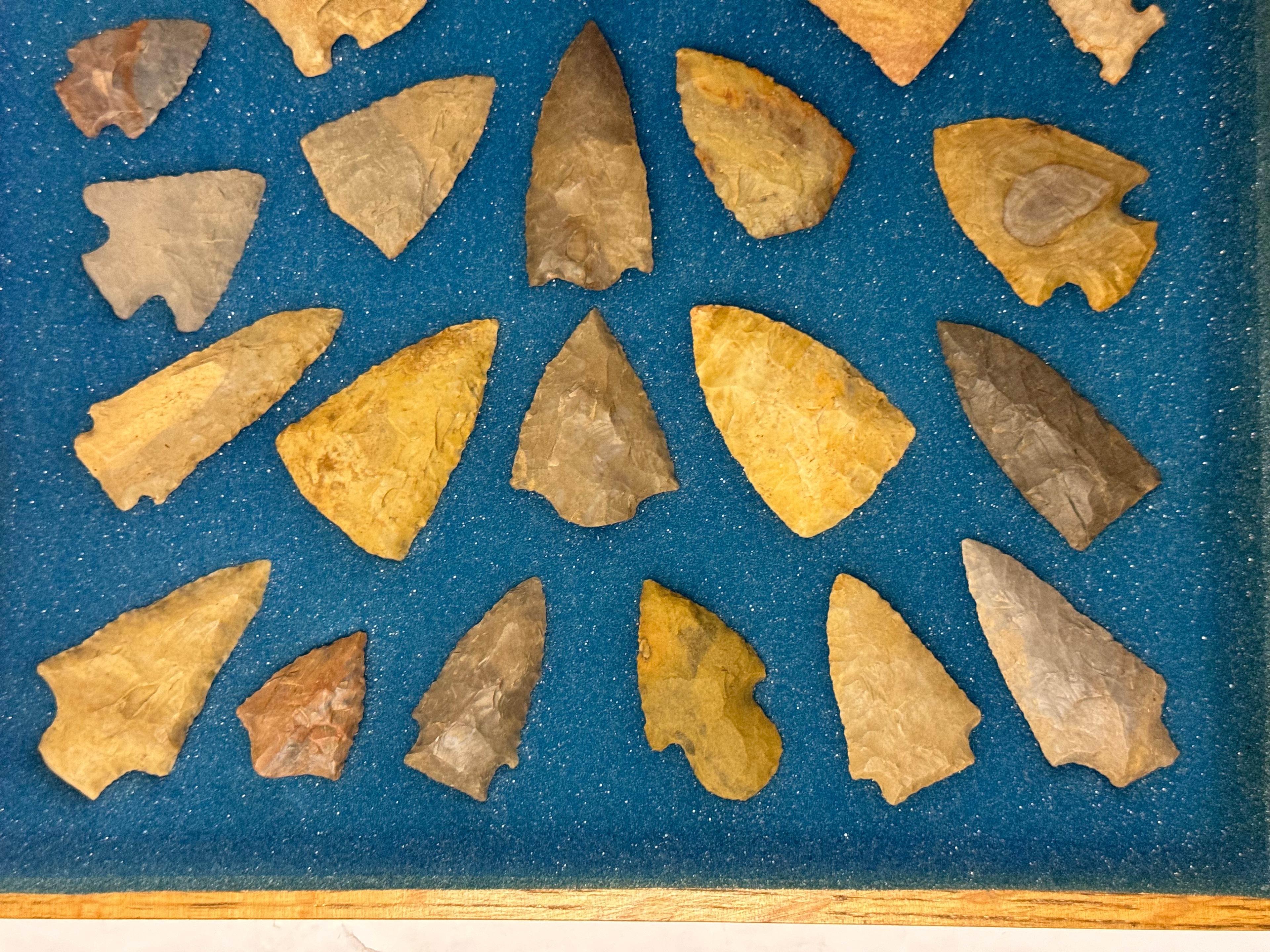 33pc. Curated Ancient Native American Projectile Point Cased Display from North Alabama