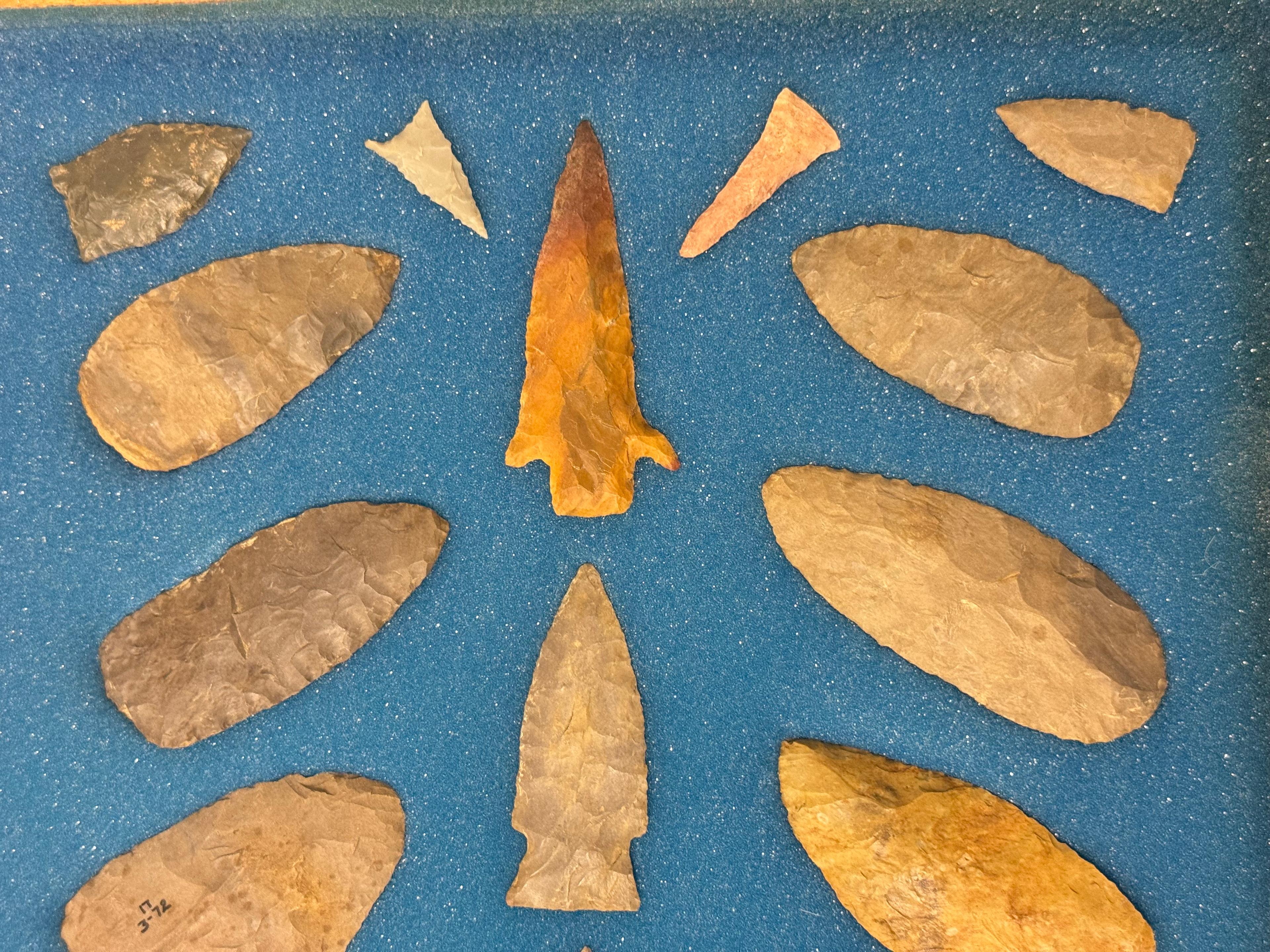 33pc. Curated Ancient Native American Projectile Point Cased Display from North Alabama