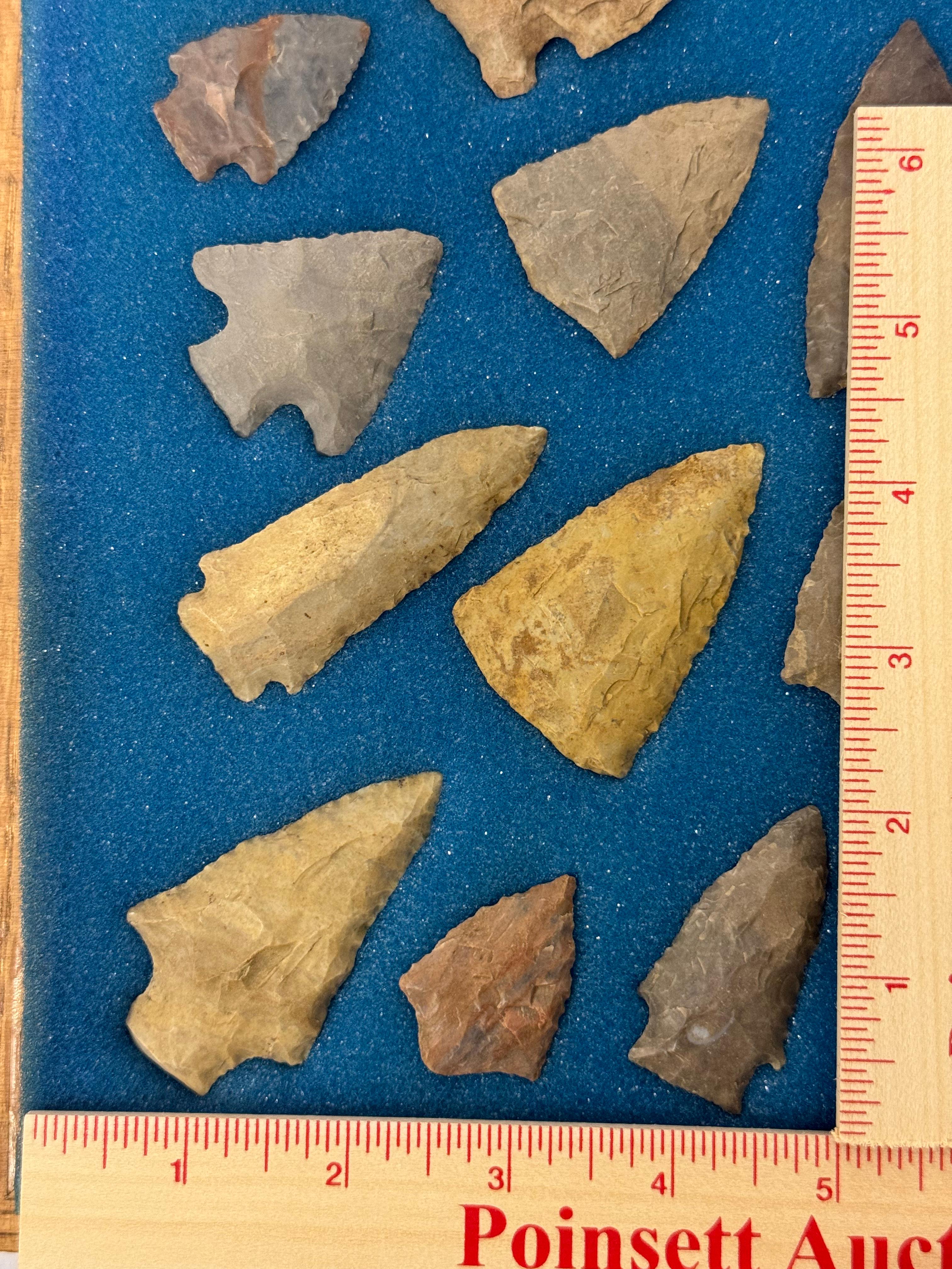 33pc. Curated Ancient Native American Projectile Point Cased Display from North Alabama