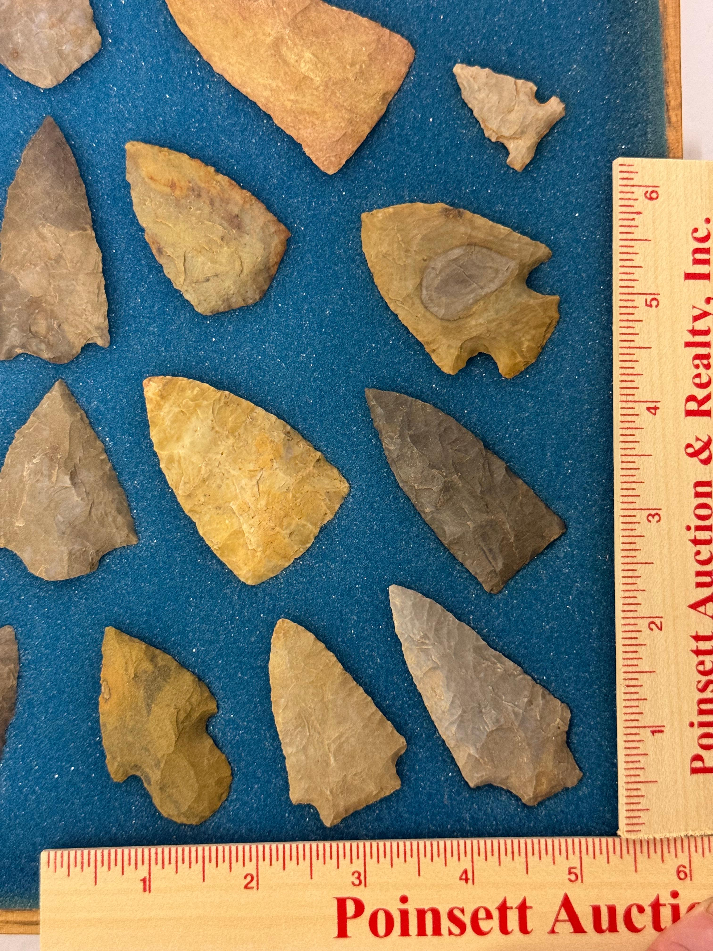 33pc. Curated Ancient Native American Projectile Point Cased Display from North Alabama
