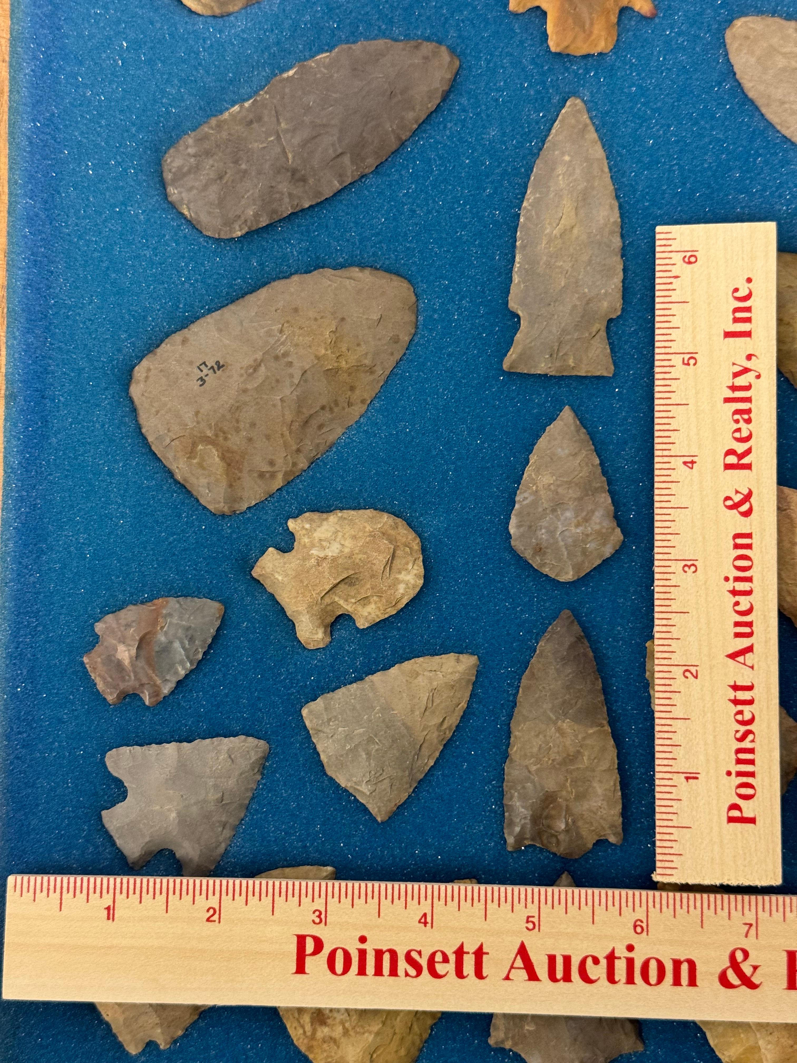 33pc. Curated Ancient Native American Projectile Point Cased Display from North Alabama