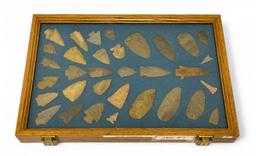 33pc. Curated Ancient Native American Projectile Point Cased Display from North Alabama
