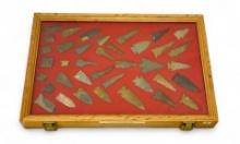 38pc. Curated Ancient Native American Projectile Point Cased Display from North Alabama