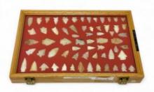 64pc. Curated Ancient Native American Quartzite Projectile Point Cased Display from Central Alabama