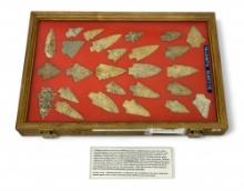 26pc. Curated Ancient Native American Tallahatta Quartzite Projectile Point Display from S. Alabama