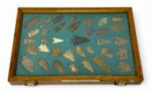 35pc. Curated Ancient Native American Projectile Point Cased Display from Northern Alabama