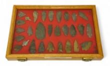 33pc. Curated Ancient Native American Projectile Point Cased Display from Northern Alabama