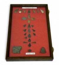 28pc. Curated Ancient Native American Artifact Cased Display from Terrapin Creek Cherokee Co. AL.