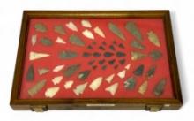 56pc. Curated Ancient Native American Projectile Point Cased Display from Alabama & More