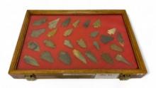 26pc. Curated Ancient Native American Projectile Point Cased Display from North Alabama