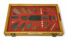 42pc. Curated Ancient Native American Assorted Tools & Points Cased Display from Northern Alabama
