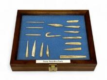 16pc. Curated Ancient Native American Bone Needles & Awls Small Cased Display from AL & KY