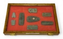8pc. Curated Ancient Native American Stone Indiana Artifacts Cased Display