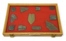 11pc. Curated Ancient Native American Stone Indiana Artifacts Cased Display