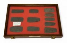 11pc. Curated Ancient Native American Nice Slate & Hardstone Pendants / Gorgets Cased Display