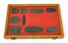 9pc. Curated Ancient Native American Slate Pendants / Gorgets Cased Display