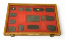 14pc. Curated Ancient Native American Slate / Hardstone Pendants Cased Display